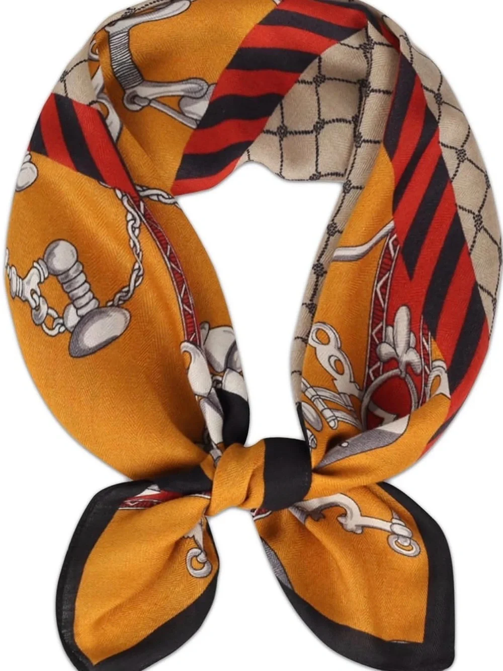Orange Cream Silk Feel Satin Square Scarf Floral Equestrian Neck Hair Wrap